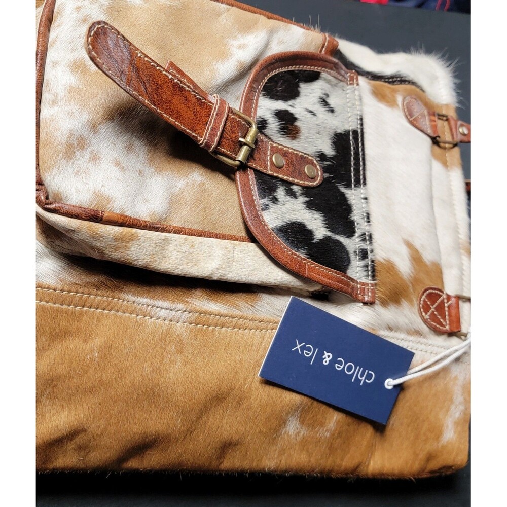 NEW Chloe & Lex Western Farmcore Country Animal Hair Tote w/ Faux Leather Trim - Picture 4 of 16